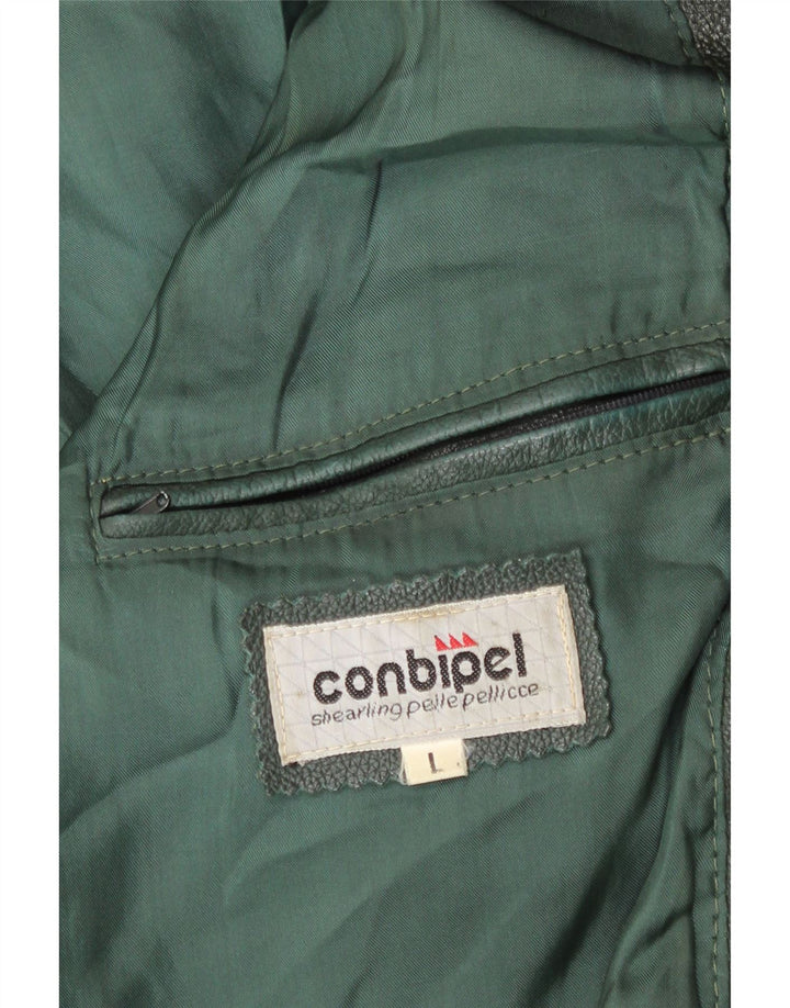 Conbipel Mens Bomber Leather Jacket UK 40 Large Green Leather