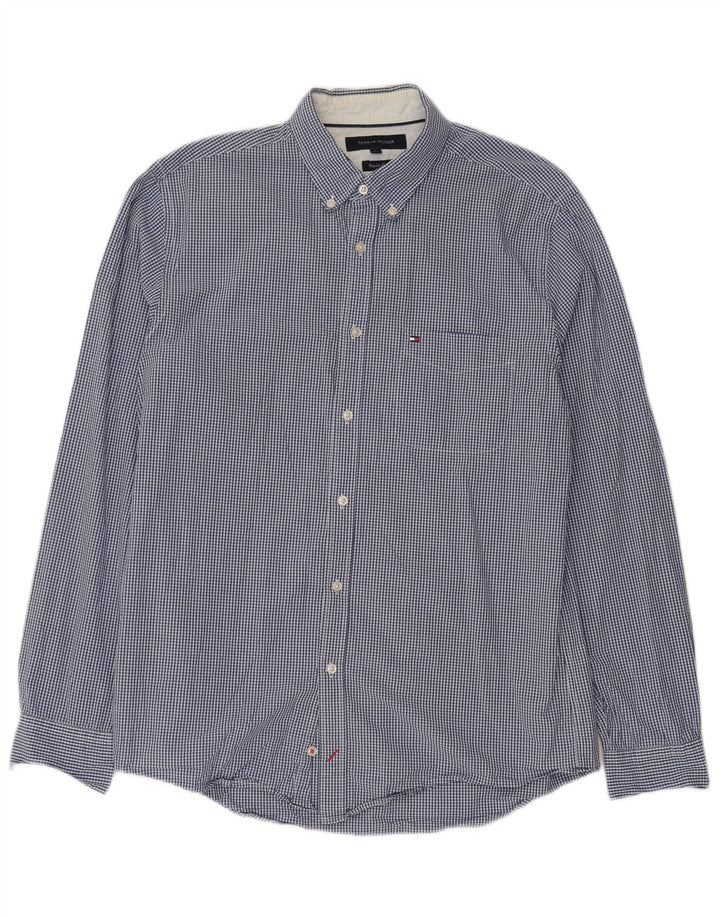 TOMMY HILFIGER Mens Regular Fit Shirt Large Blue Gingham Cotton