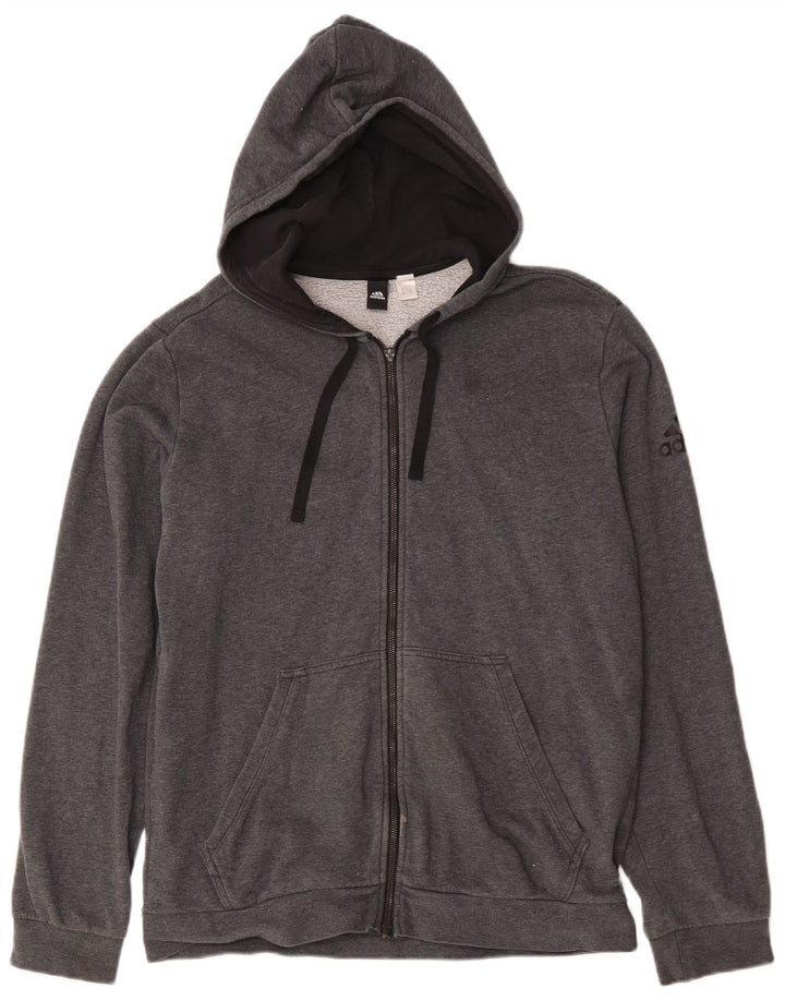Adidas Mens Zip Hoodie Sweater Large Grey Cotton
