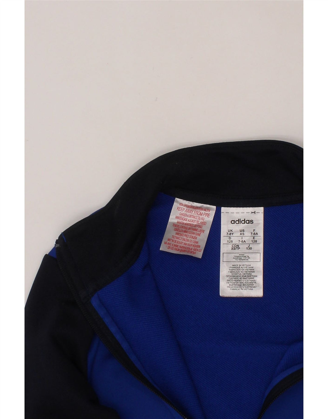 ADIDAS Boys Graphic Tracksuit Top Jacket 7-8 Years Blue Colourblock