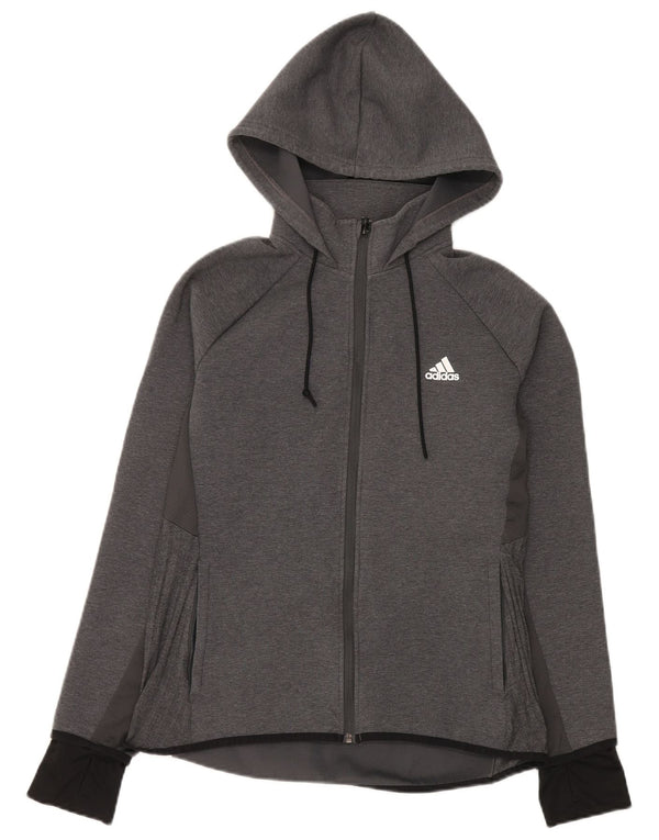 Adidas Womens Zip Hoodie Sweater UK 14 Large Grey Cotton