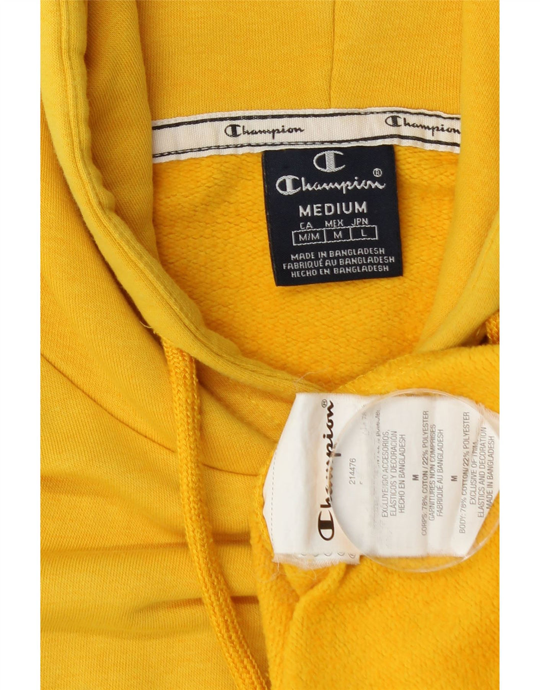 Champion Mens Graphic Hoodie Jumper Medium Yellow Cotton