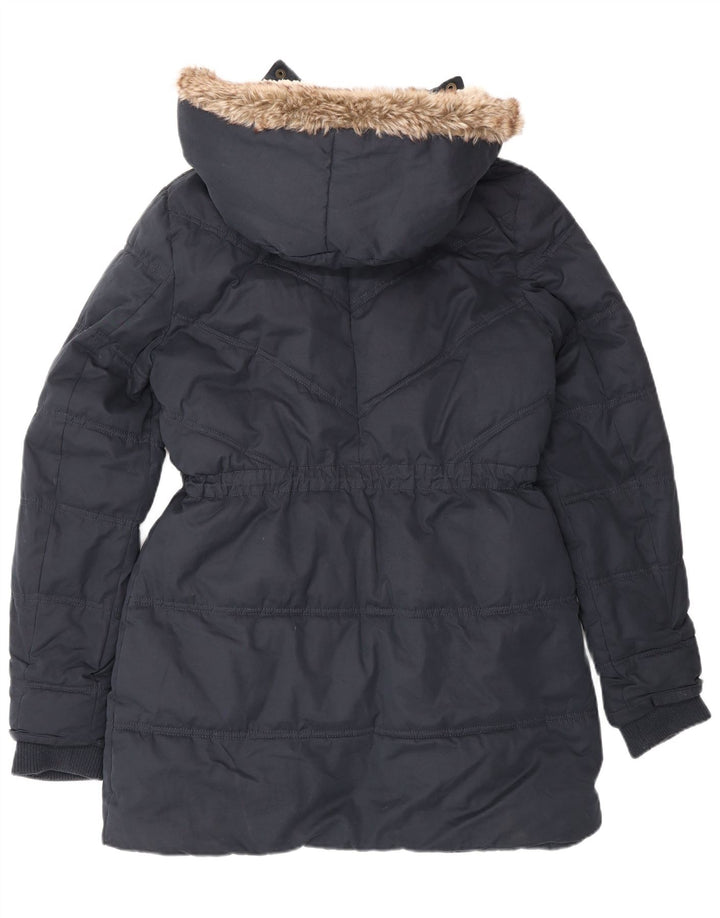 Fat Face Womens Hooded Sherpa Padded Coat UK 12 Medium Navy Blue Polyester