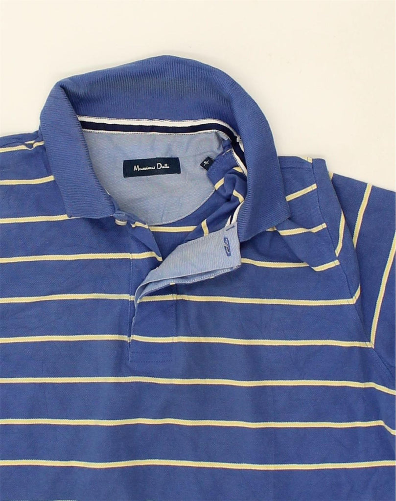 MASSIMO DUTTI Mens Polo Shirt Large Blue Striped Cotton | Vintage Massimo Dutti | Thrift | Second-Hand Massimo Dutti | Used Clothing | Messina Hembry 