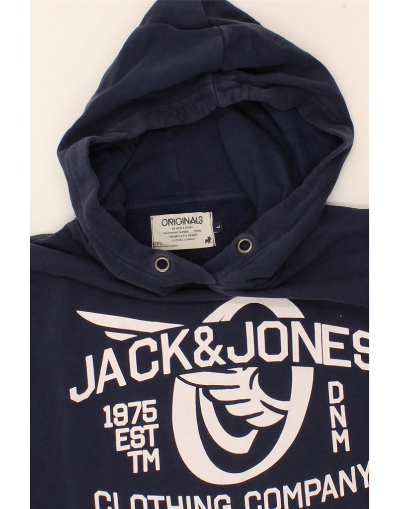 JACK & JONES Mens Graphic Hoodie Jumper Large Navy Blue Cotton | Vintage Jack & Jones | Thrift | Second-Hand Jack & Jones | Used Clothing | Messina Hembry 