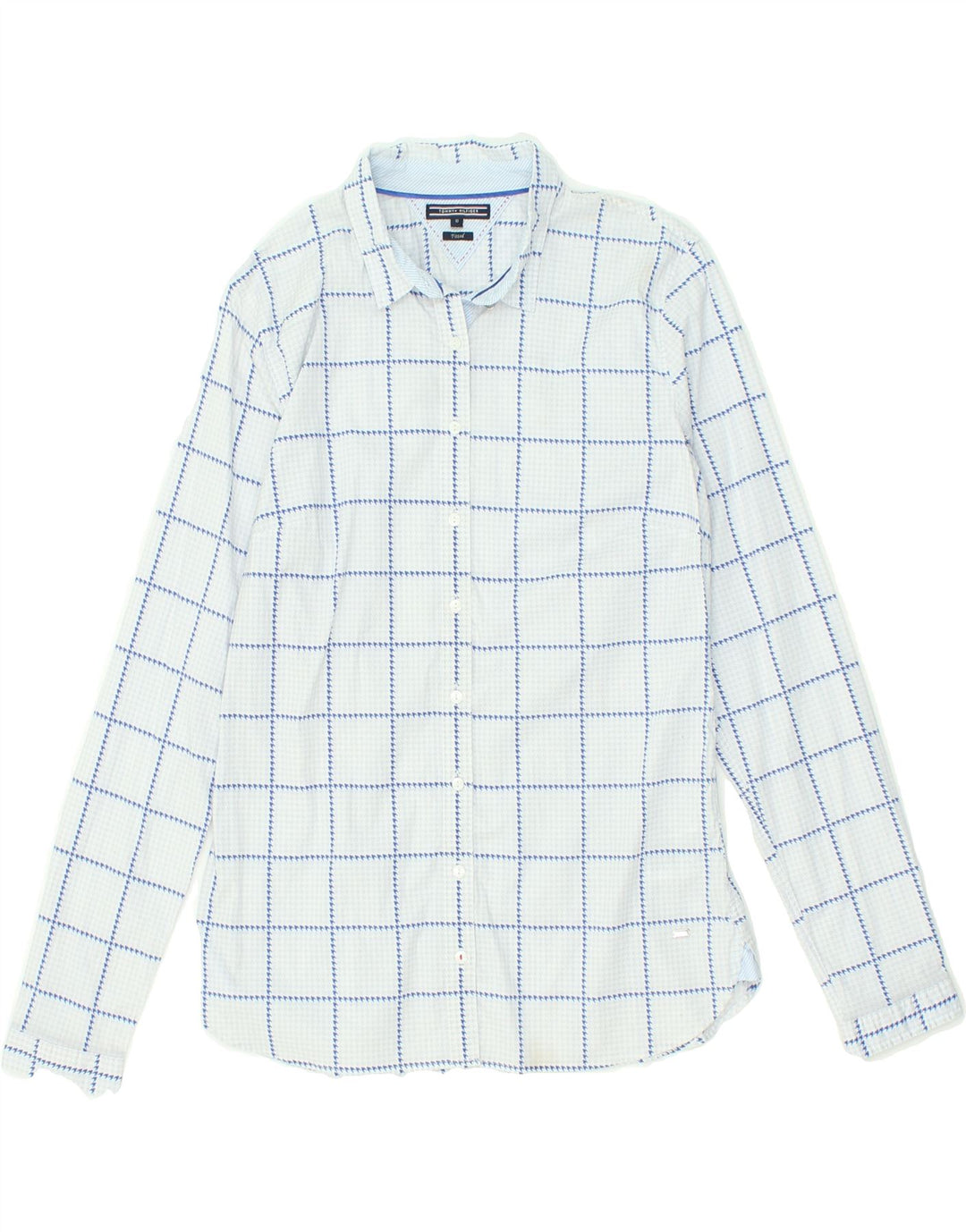 TOMMY HILFIGER Womens Fitted Shirt US 10 Large Blue Houndstooth Cotton Vintage Tommy Hilfiger and Second-Hand Tommy Hilfiger from Messina Hembry 