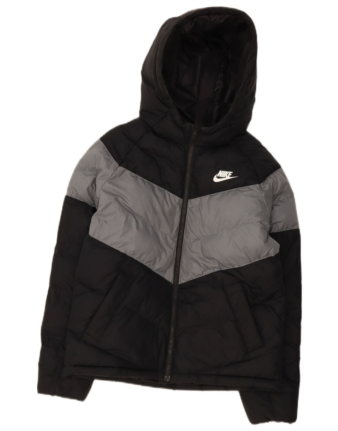 Nike Boys Hooded Padded Jacket 12-13 Years Black Colourblock Polyester