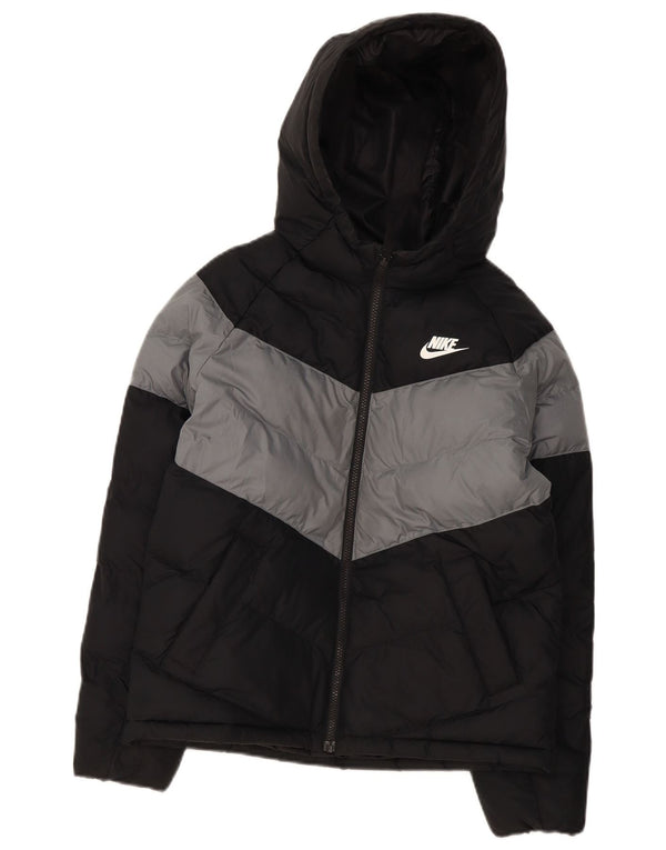 Nike Boys Hooded Padded Jacket 12-13 Years Black Colourblock Polyester
