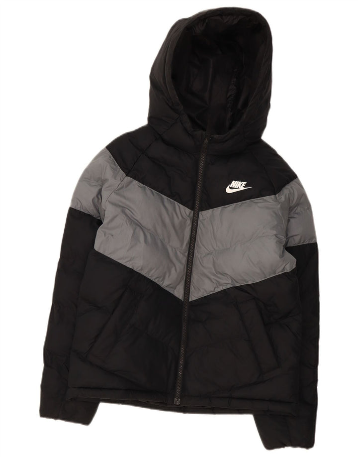 Nike Boys Hooded Padded Jacket 12-13 Years Black Colourblock Polyester