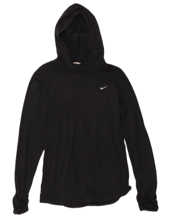 NIKE Womens Dri Fit Hooded Top Long Sleeve UK 14 Medium Black Polyester