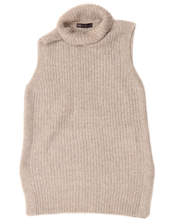 Marks & Spencer Womens Roll Neck Vest Tank Top UK 10 Small Grey Polyester