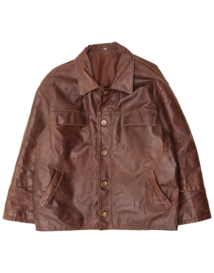 Bayside Mens Leather Jacket UK 42 XL Brown Leather