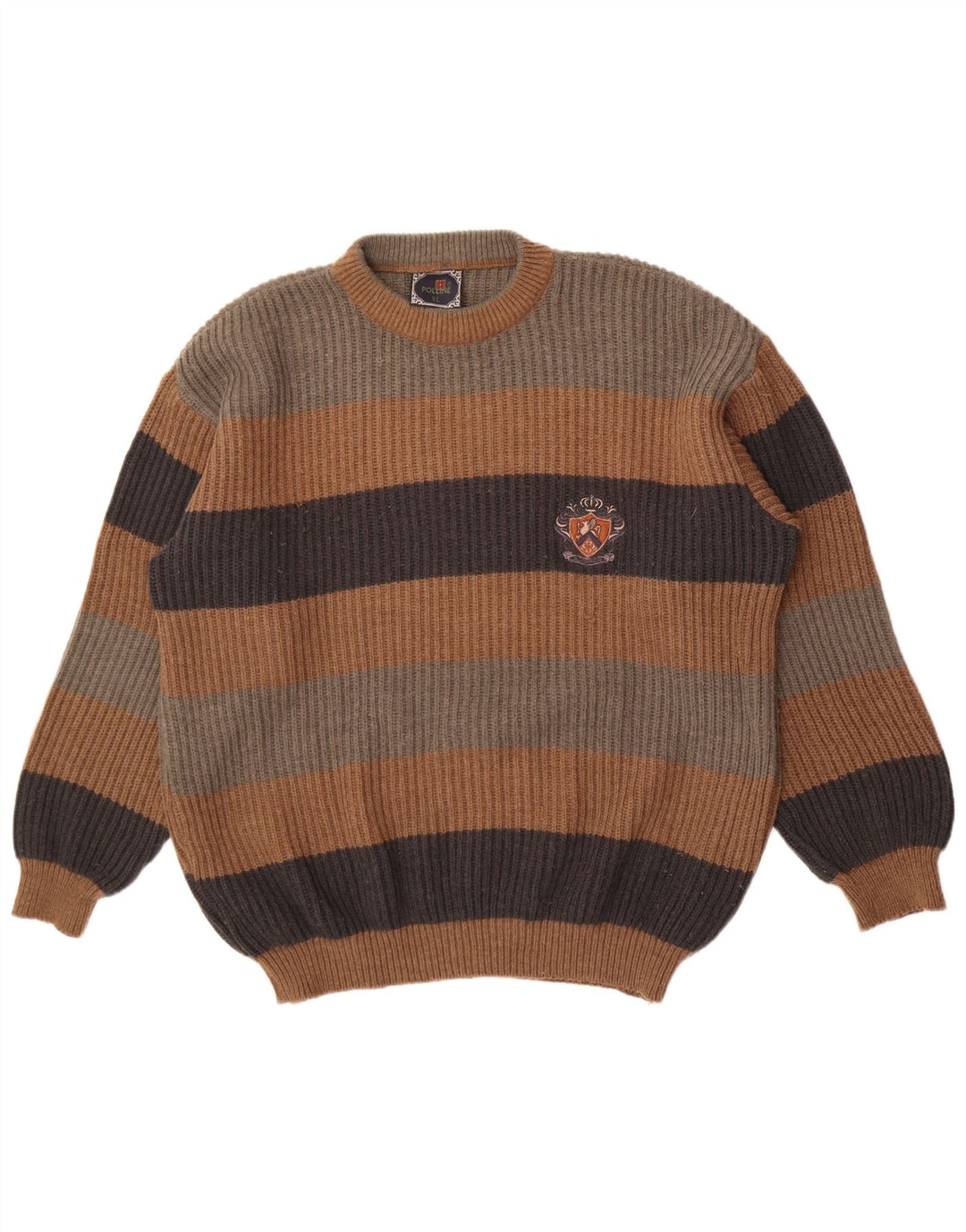 Vintage Mens Crew Neck Jumper Sweater XL Brown Striped Acrylic