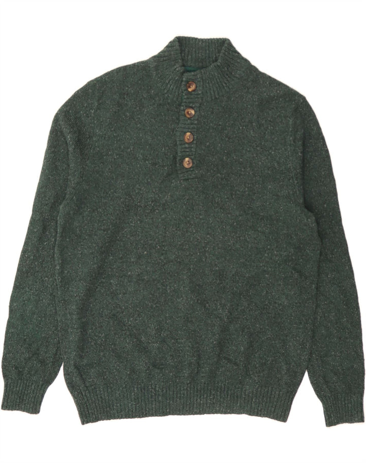 IZOD Mens Button Neck Jumper Sweater Medium Green Flecked Acrylic Vintage Izod and Second-Hand Izod from Messina Hembry 