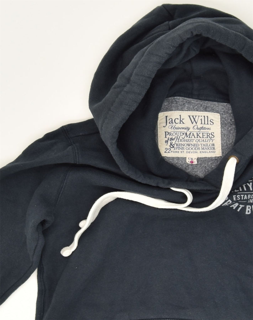 JACK WILLS Womens Graphic Hoodie Jumper UK 8 Small Navy Blue Cotton | Vintage Jack Wills | Thrift | Second-Hand Jack Wills | Used Clothing | Messina Hembry 