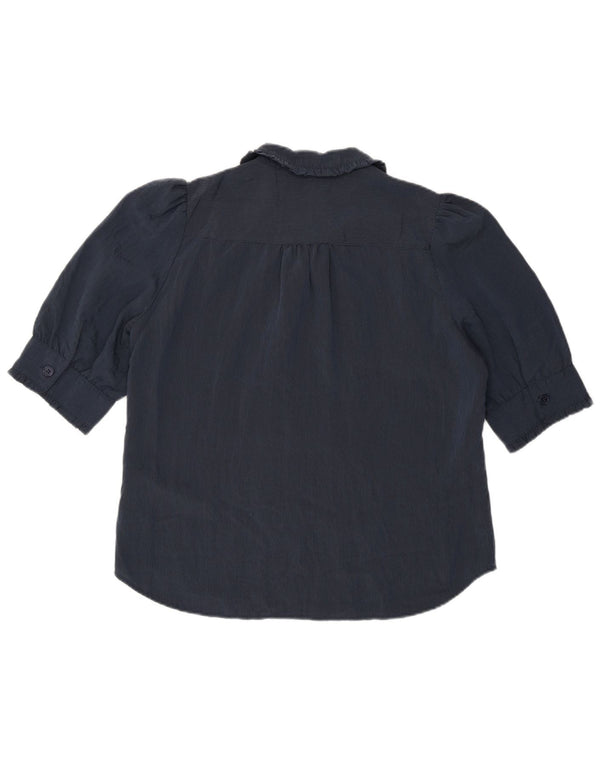 French Connection Womens Ruffle Front Shirt Blouse UK 12 Medium Navy Blue