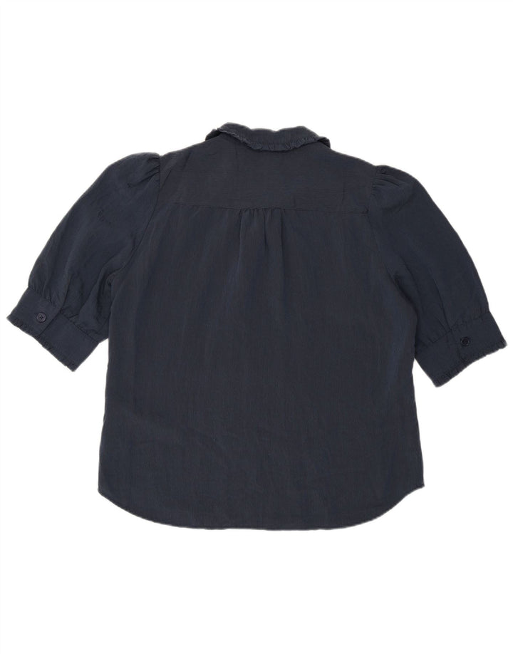 French Connection Womens Ruffle Front Shirt Blouse UK 12 Medium Navy Blue