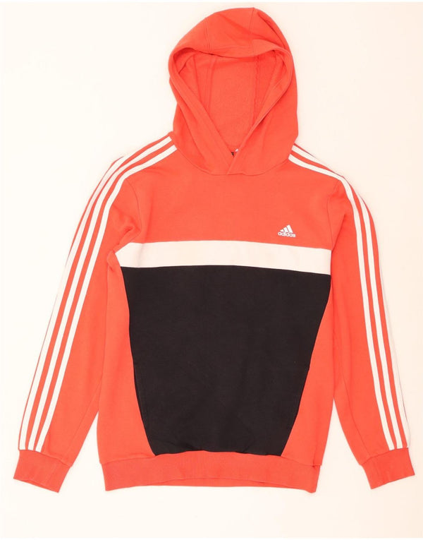 Adidas Boys Hoodie Jumper 15-16 Years Orange Colourblock Cotton