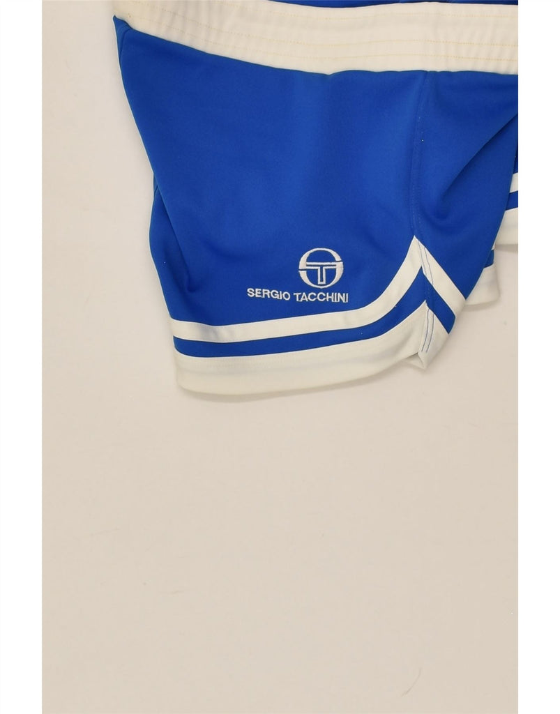 SERGIO TACCHINI Mens Graphic Sport Shorts IT 46 Small Blue Colourblock | Vintage Sergio Tacchini | Thrift | Second-Hand Sergio Tacchini | Used Clothing | Messina Hembry 