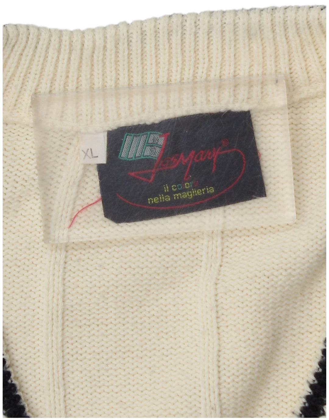 VINTAGE Mens V-Neck Jumper Sweater XL White Fair Isle