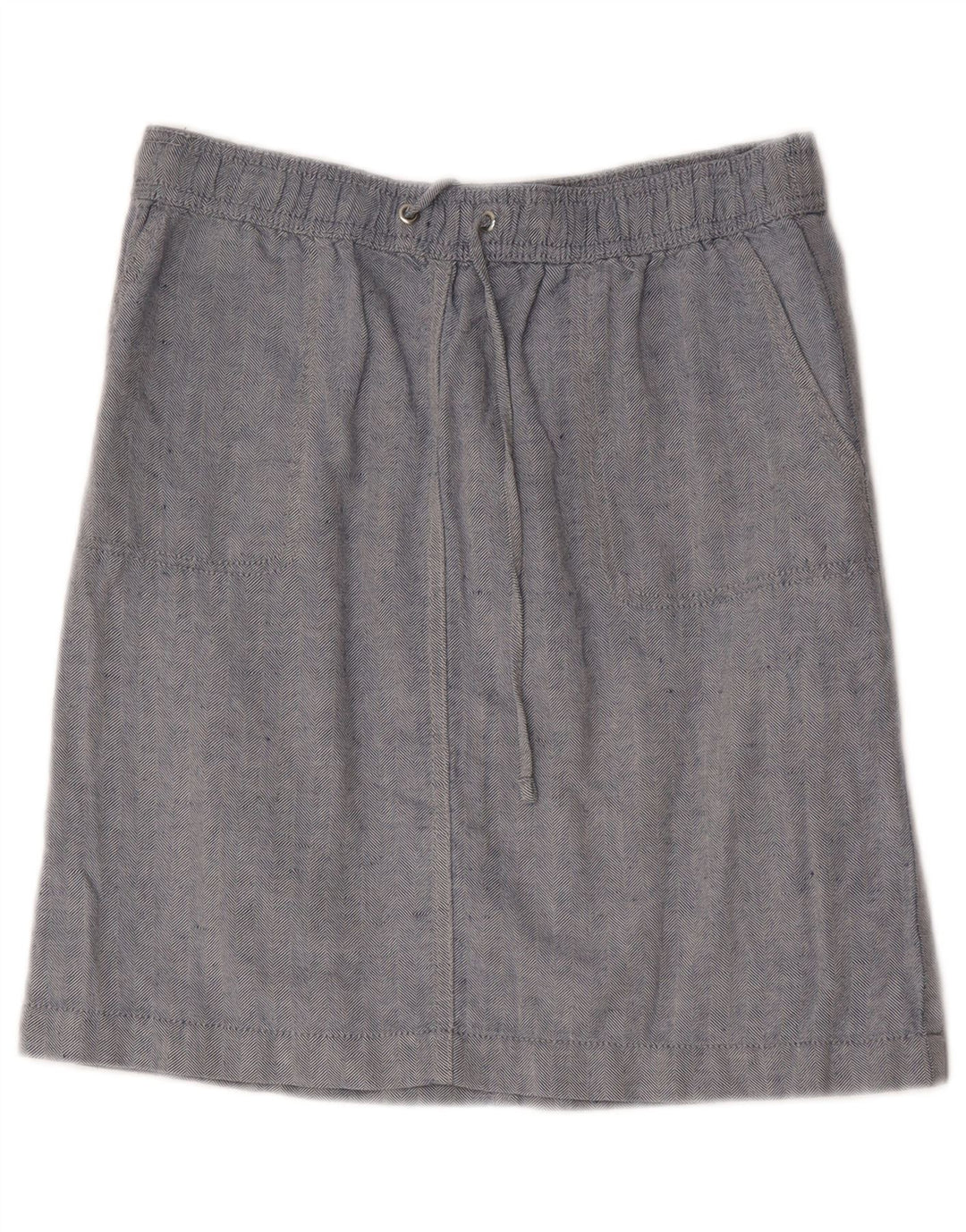 Marks & Spencer Womens Midi Skirt UK 10 Small W30 Blue Herringbone Linen