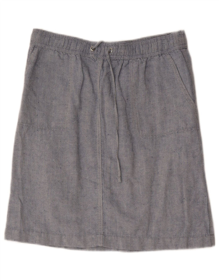 Marks & Spencer Womens Midi Skirt UK 10 Small W30 Blue Herringbone Linen