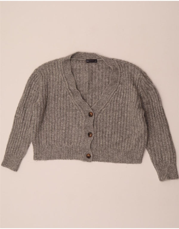 Marks & Spencer Womens Crop Oversized Cardigan Sweater UK 16 Large Grey