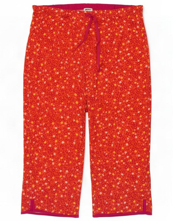 Dkny Womens Relaxed Fit Capri Trousers Large W34 L21 Red Floral