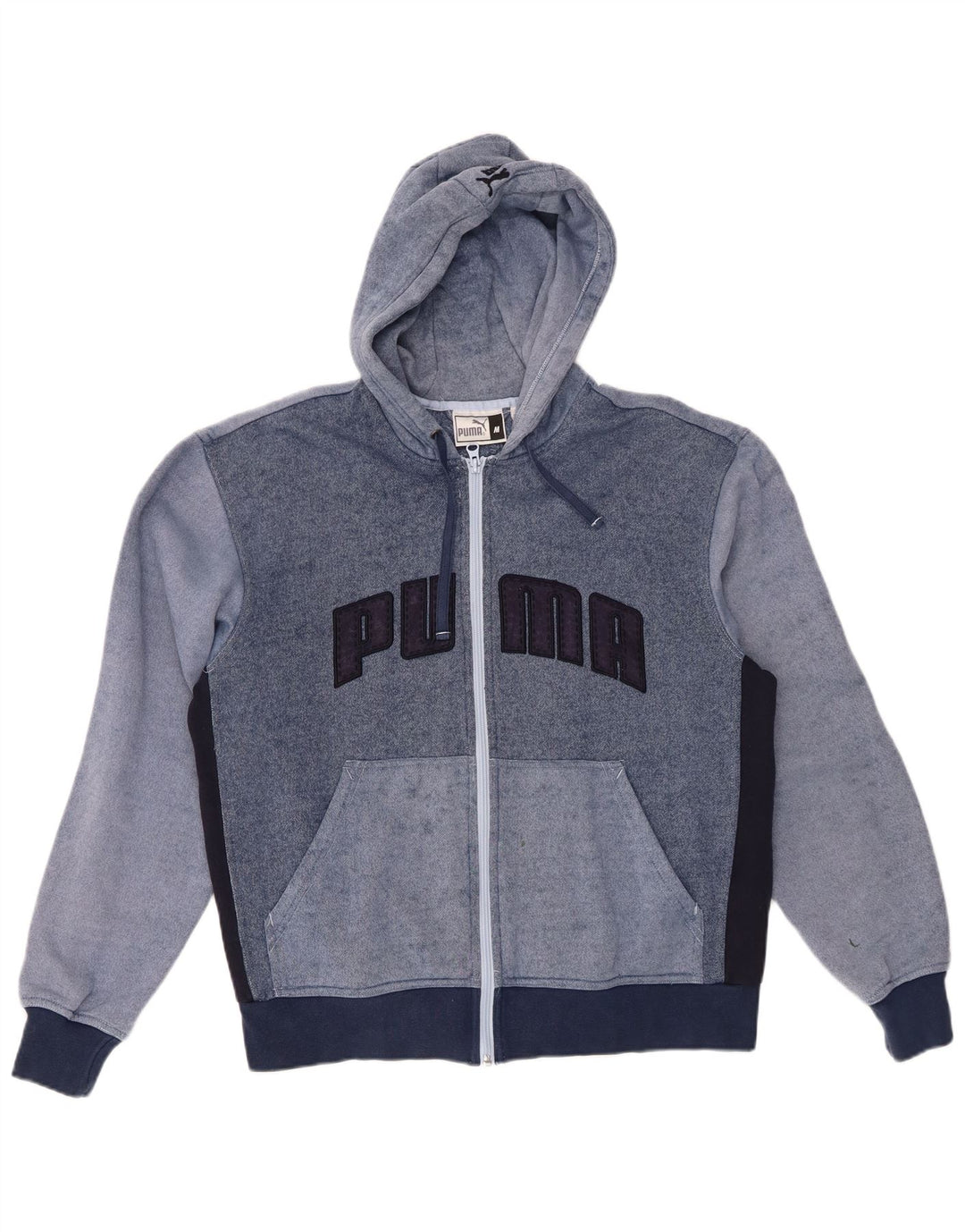 PUMA Mens Graphic Zip Hoodie Sweater Medium Blue Colourblock Cotton
