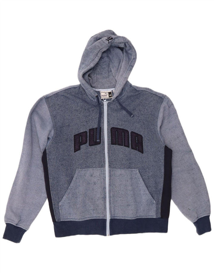 PUMA Mens Graphic Zip Hoodie Sweater Medium Blue Colourblock Cotton