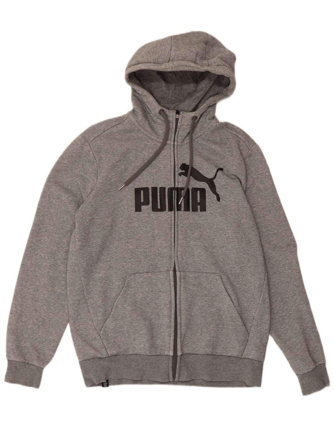 PUMA Mens Graphic Zip Hoodie Sweater Medium Grey Flecked Cotton