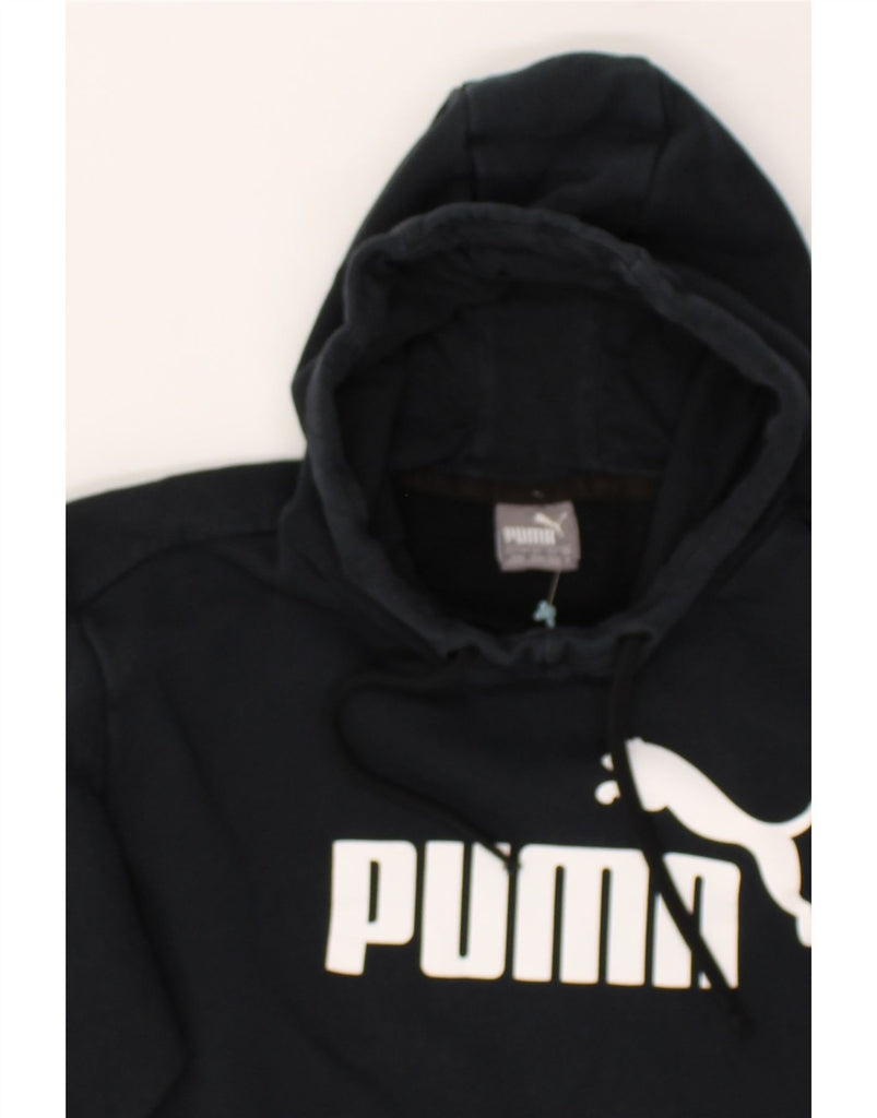 PUMA Womens Graphic Hoodie Jumper UK 14 Medium Black Cotton | Vintage Puma | Thrift | Second-Hand Puma | Used Clothing | Messina Hembry 