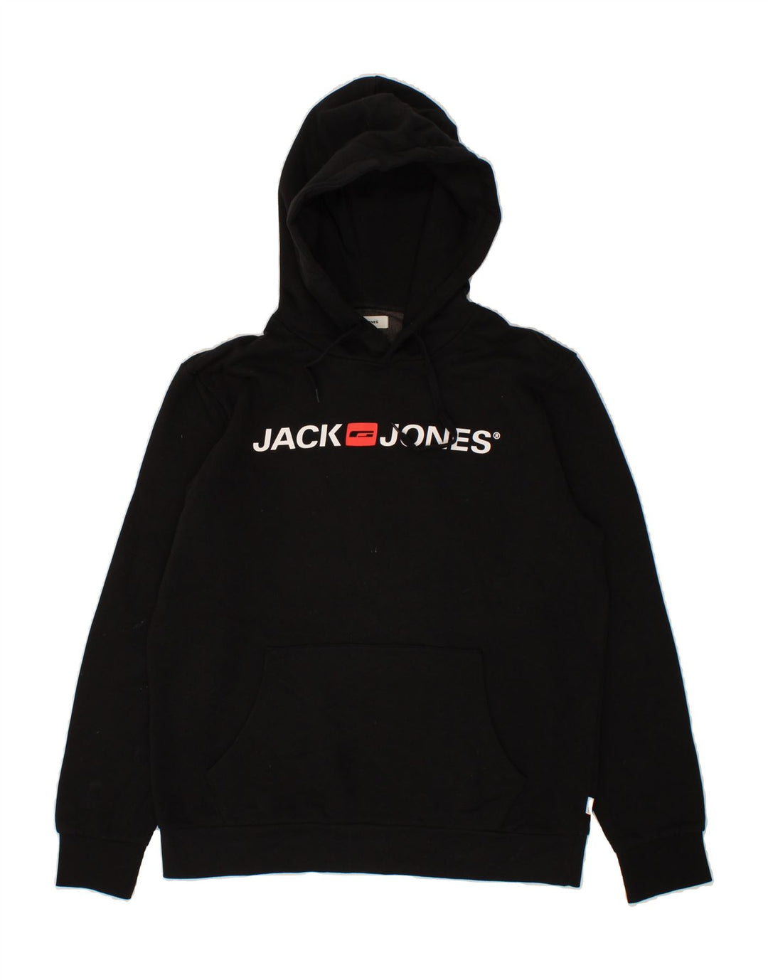 JACK & JONES Mens Graphic Hoodie Jumper Medium Black Cotton Vintage Jack & Jones and Second-Hand Jack & Jones from Messina Hembry 