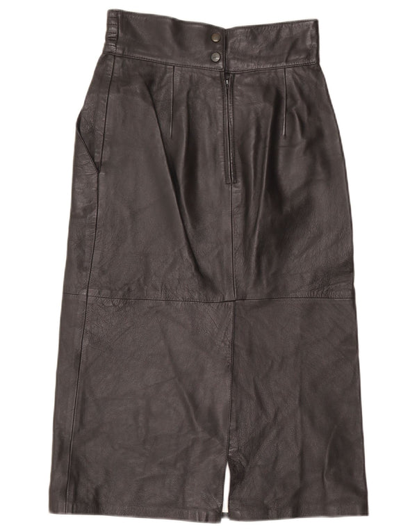 Vintage Womens Leather Skirt EU 36 Small W26 Black Leather