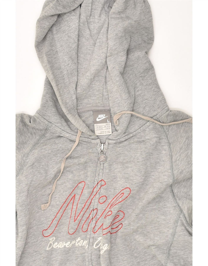 NIKE Womens Graphic Zip Hoodie Sweater UK 14/16 Large Grey Cotton | Vintage Nike | Thrift | Second-Hand Nike | Used Clothing | Messina Hembry 