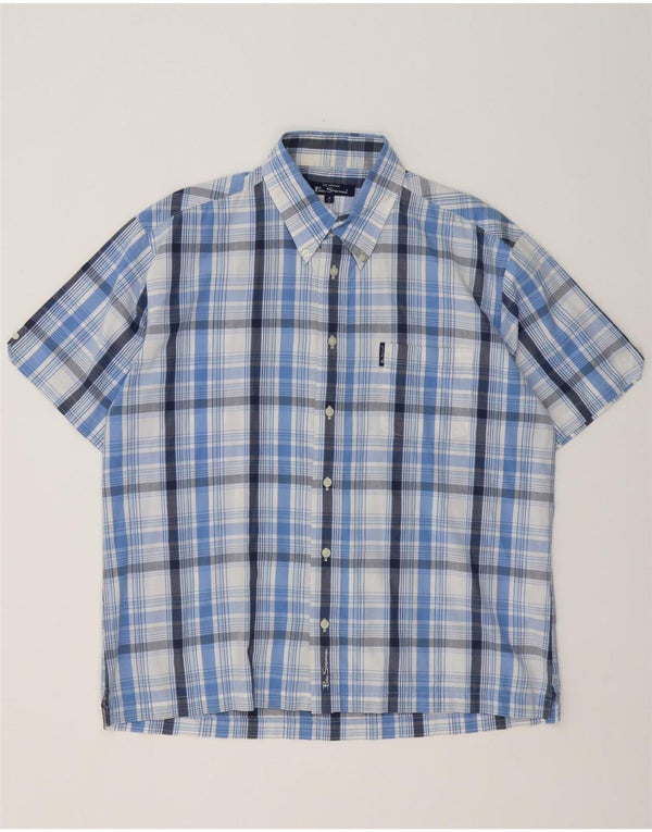 Ben Sherman Mens Short Sleeve Shirt Large Blue Check Cotton