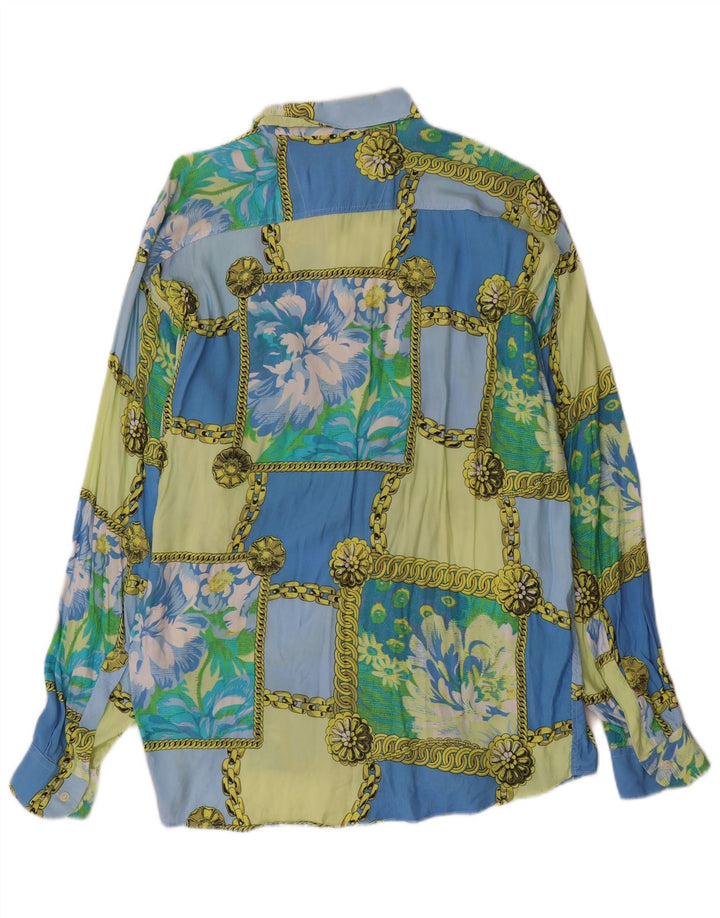 Vintage Mens Shirt XL Blue Patchwork Viscose