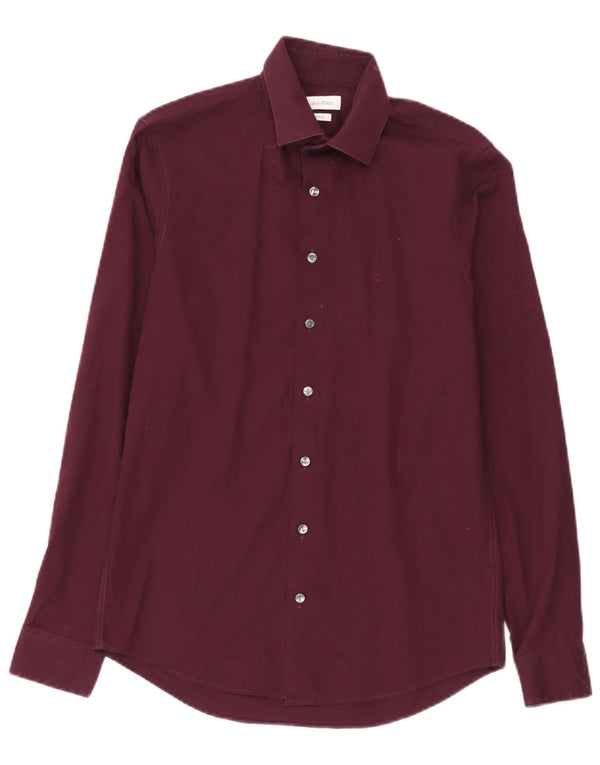 Calvin Klein Mens Slim Fit Shirt Size 38 15 Medium Burgundy Cotton