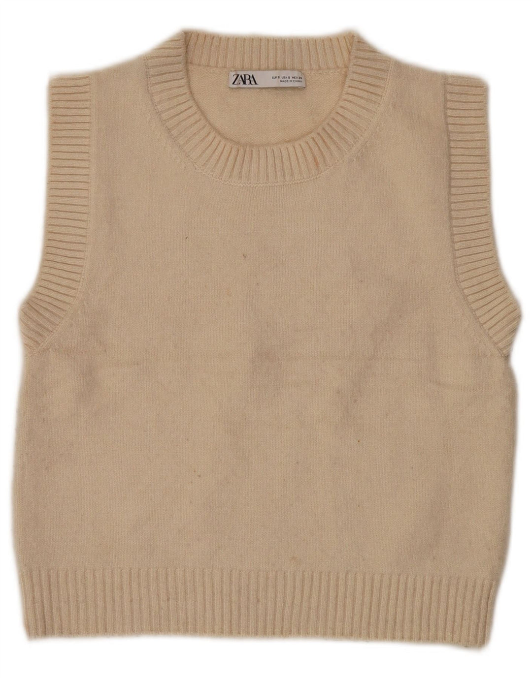 Zara Womens Crop Vest Tank Top UK 10 Small Beige