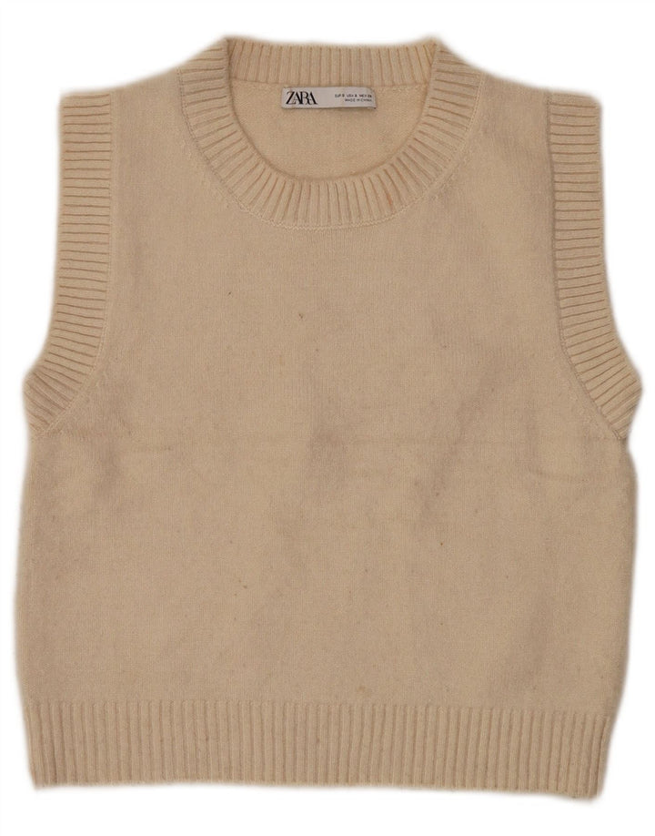 Zara Womens Crop Vest Tank Top UK 10 Small Beige