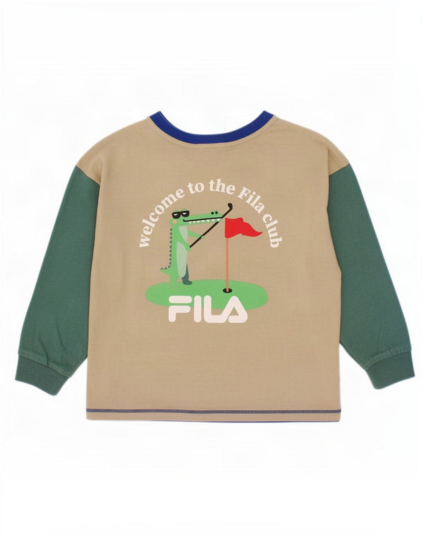 Fila Boys Graphic Top Long Sleeve 3-4 Years Beige Colourblock Cotton