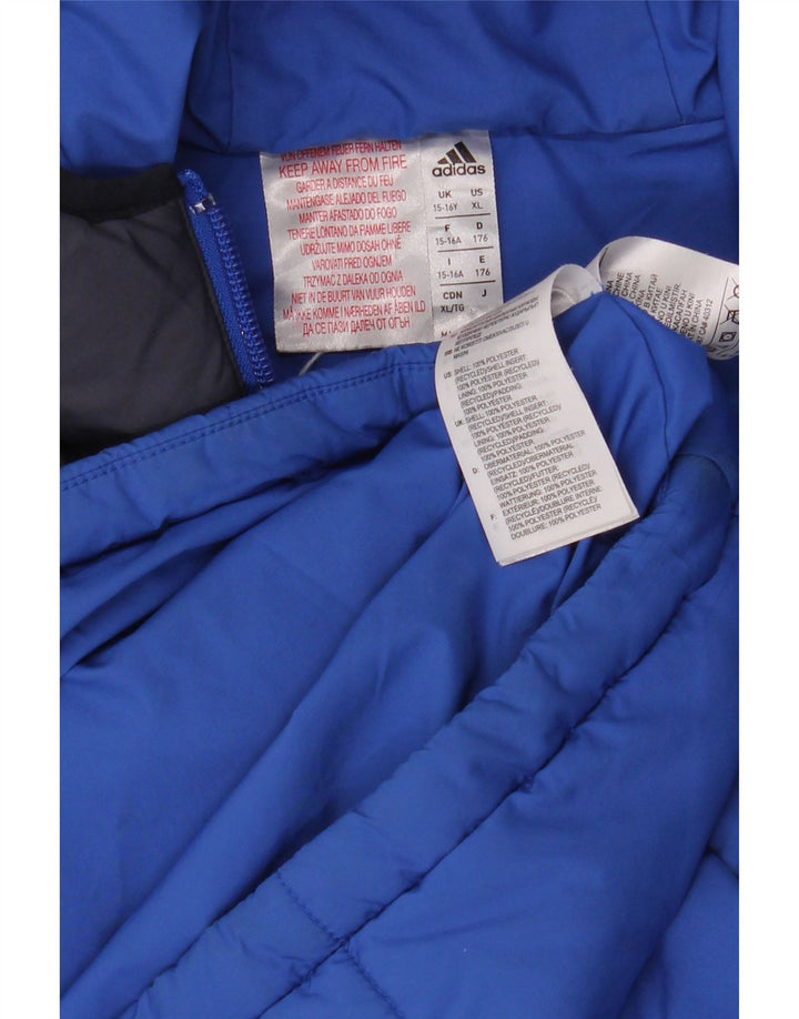 Adidas Boys Hooded Padded Jacket 15-16 Years Blue Colourblock Polyester