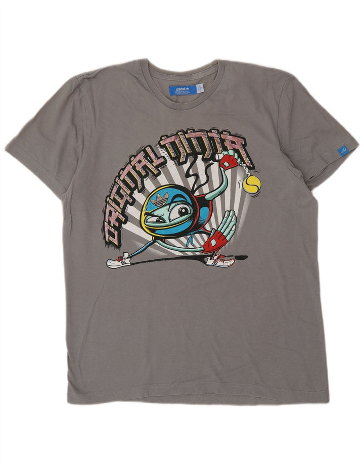 ADIDAS Mens Graphic T-Shirt Top Medium Grey Cotton