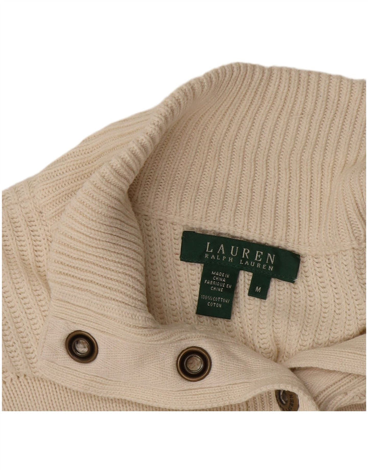 Ralph Lauren Womens Button Neck Jumper Sweater UK 14 Medium White Cotton