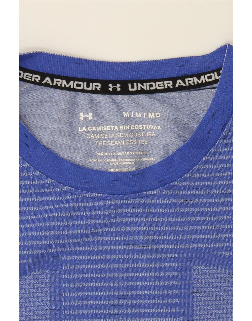 UNDER ARMOUR Mens Graphic T-Shirt Top Medium Blue Striped Vintage Under Armour and Second-Hand Under Armour from Messina Hembry 