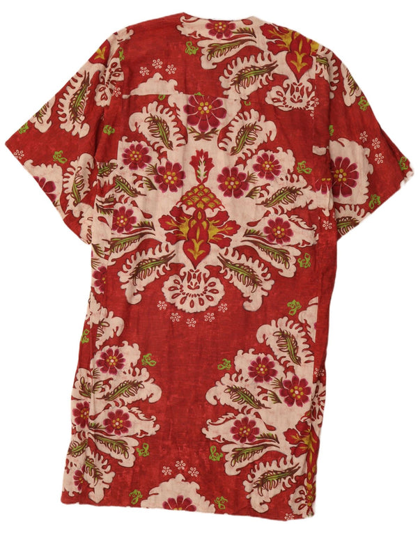 Zara Womens Oversized Batwing Kaftan Dress UK 6 XS Red Floral Linen