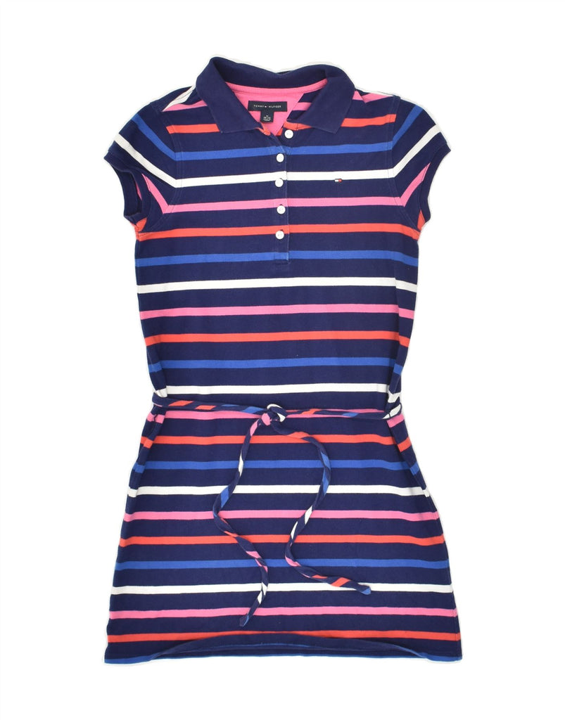 TOMMY HILFIGER Girls Polo Dress 8-9 Years Medium  Navy Blue Striped Cotton | Vintage Tommy Hilfiger | Thrift | Second-Hand Tommy Hilfiger | Used Clothing | Messina Hembry 