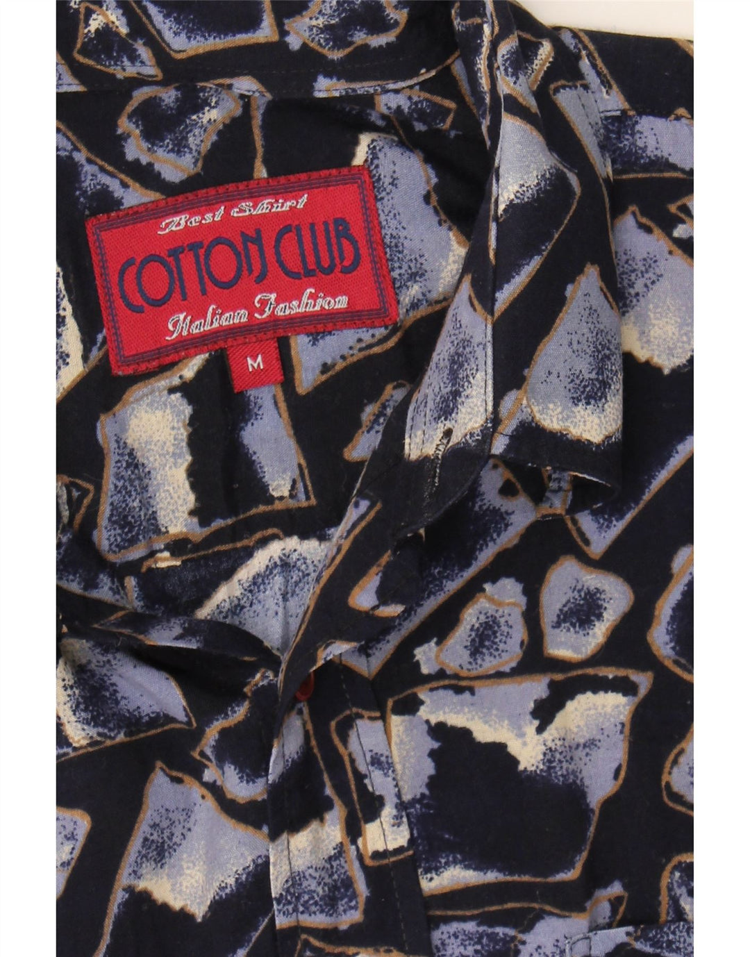 COTTON CLUB Mens Abstract Pattern Short Sleeve Shirt Medium Navy Blue Vintage Cotton Club and Second-Hand Cotton Club from Messina Hembry 