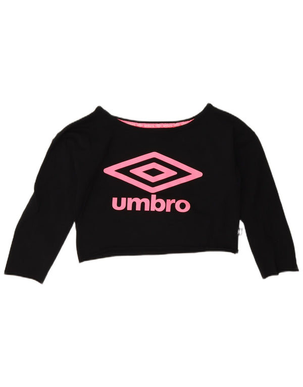 Umbro Girls Crop Graphic Top Long Sleeve 11-12 Years Medium Black Cotton