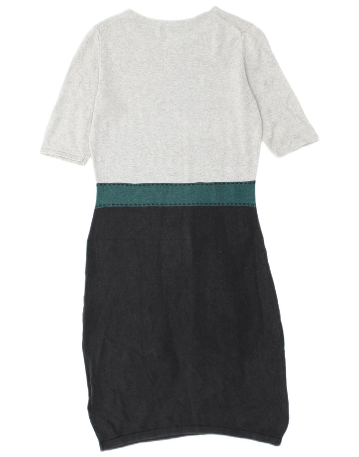 HOBBS Womens Short Sleeves Jumper Dress UK 10 Small Grey Colourblock Silk